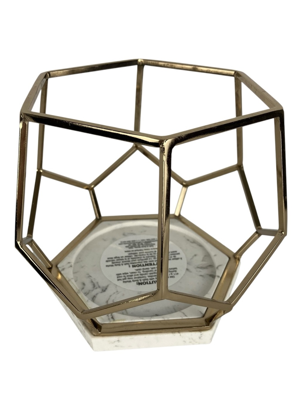 Bath & Body Works Candle Holder Geometric Gold Finish Faux Marble Base